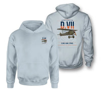 Thumbnail for Fokker D.VII design on light blue double-side hoodie, double-side print