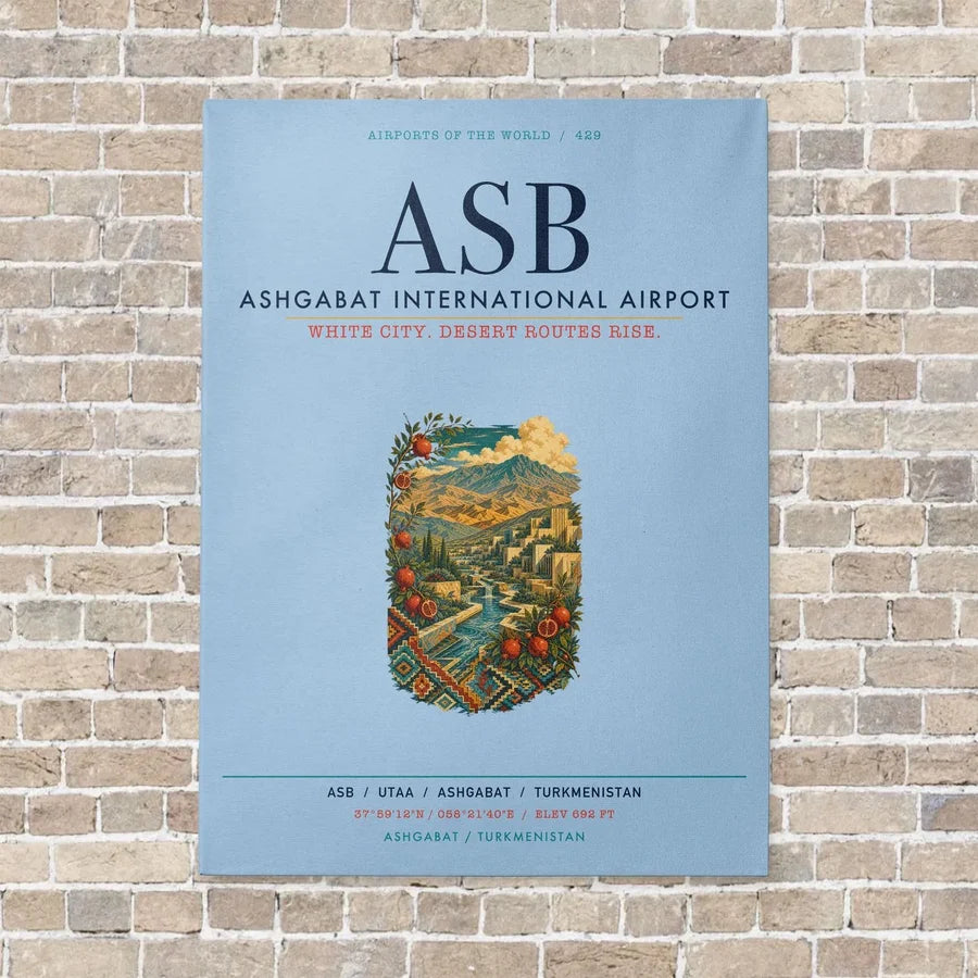 Ashgabat International Airport ASB vertical canvas print - no frame - light blue background
