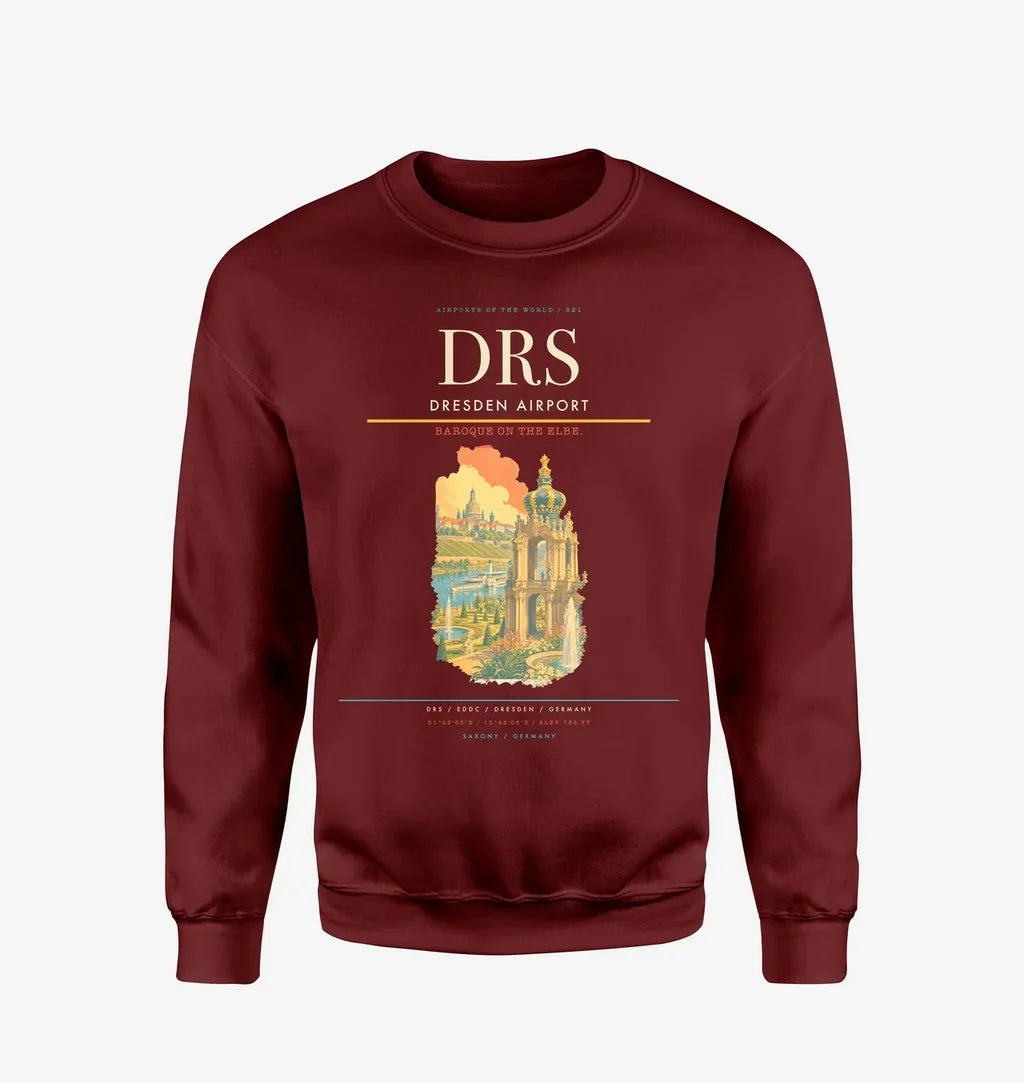 Dresden Airport (DRS) design on wine red sweatshirt