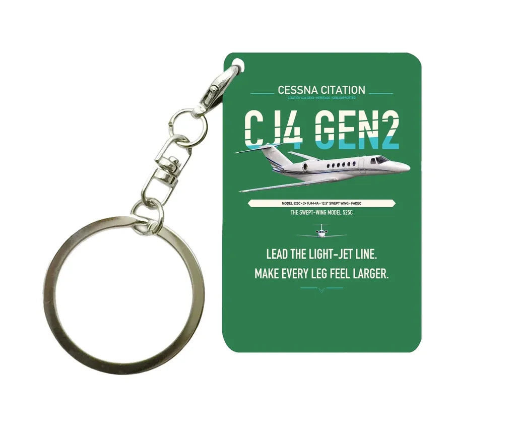 Cessna Citation CJ4 Gen2 design on green designed key chain, double-side print