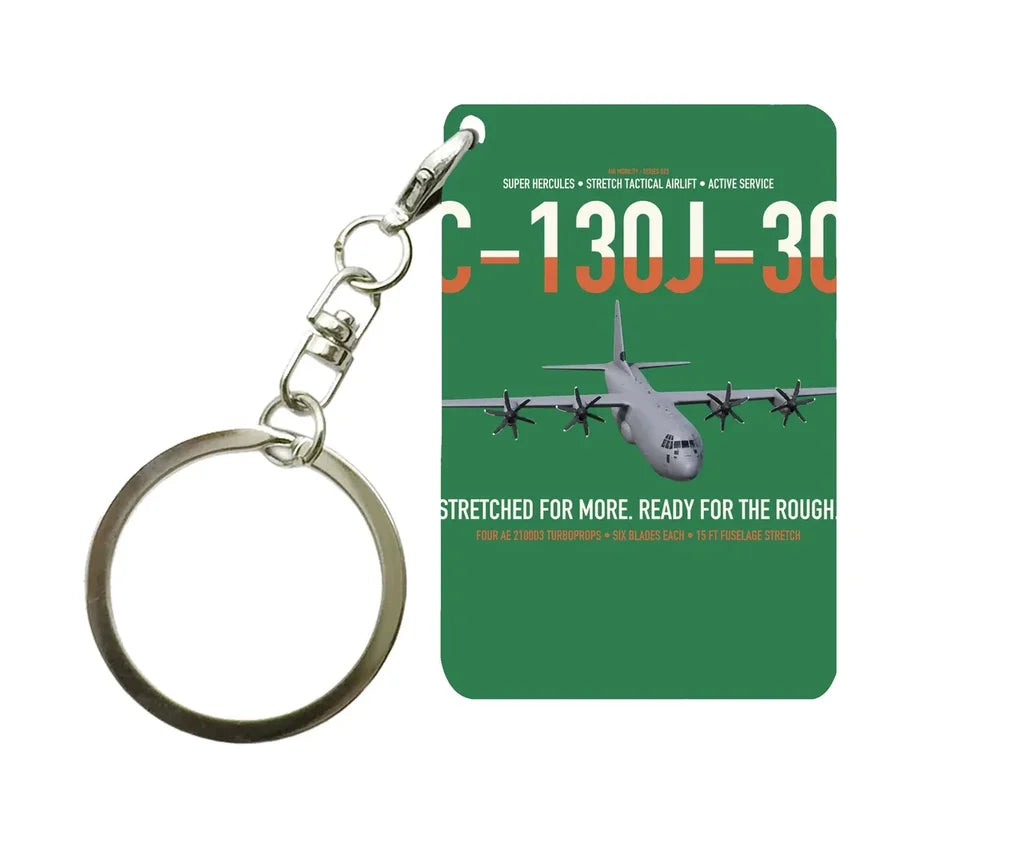 C-130J-30 Super Hercules design on green designed key chain, double-side print