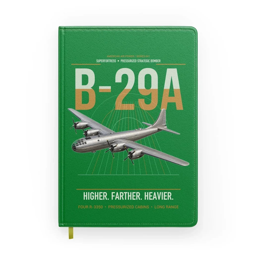 B-29A Superfortress design on green notebook