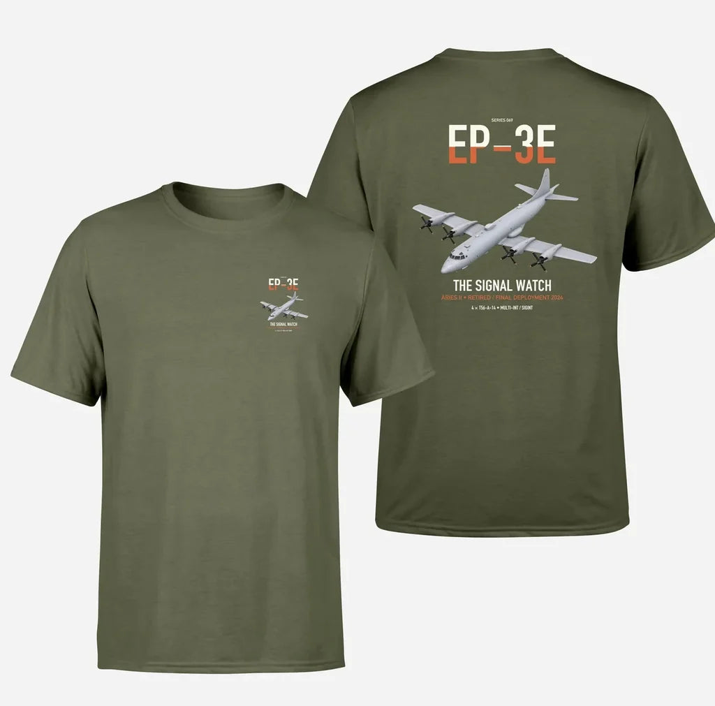 EP-3E ARIES II design on green army double-side t-shirt, double-side print