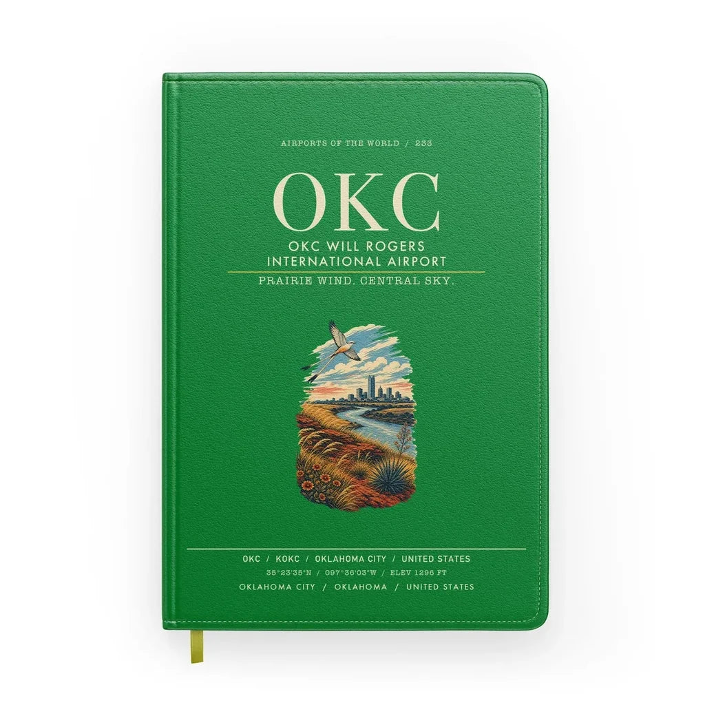 OKC Will Rogers International Airport (OKC) design on green notebook