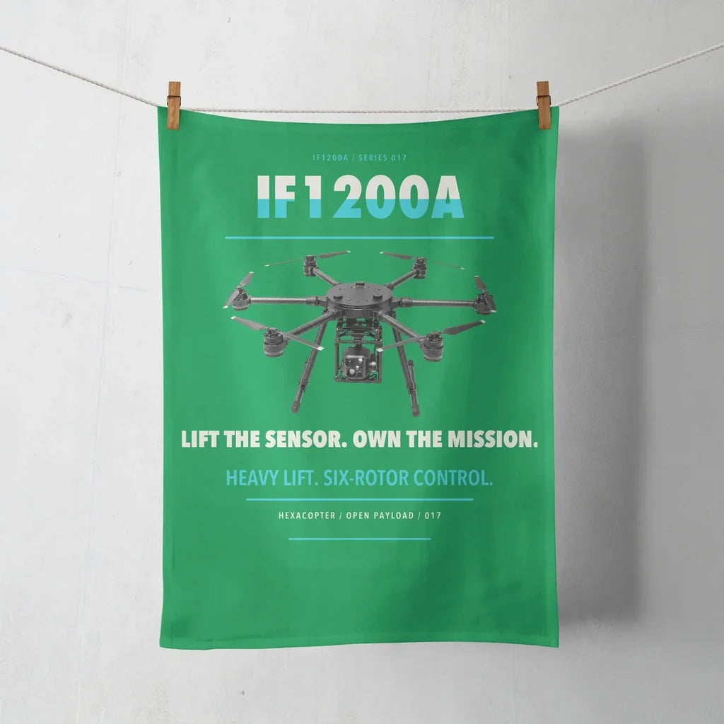 Inspired Flight IF1200A design on green towel