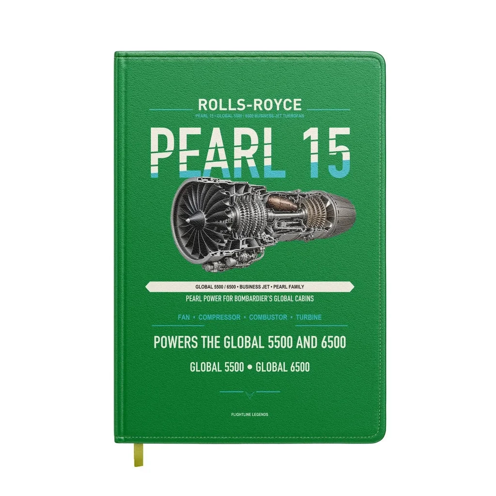 PEARL 15 design on green notebook