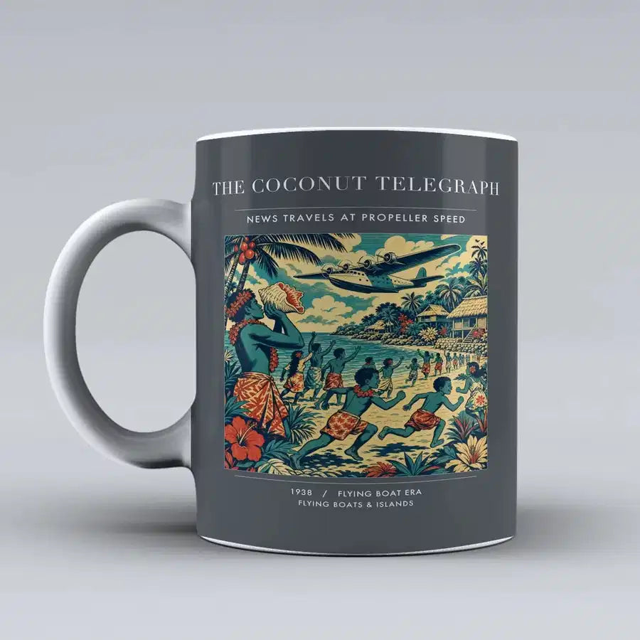 VINTAGE G4402 - The Coconut Telegraph - Ceramic Mug design on gray