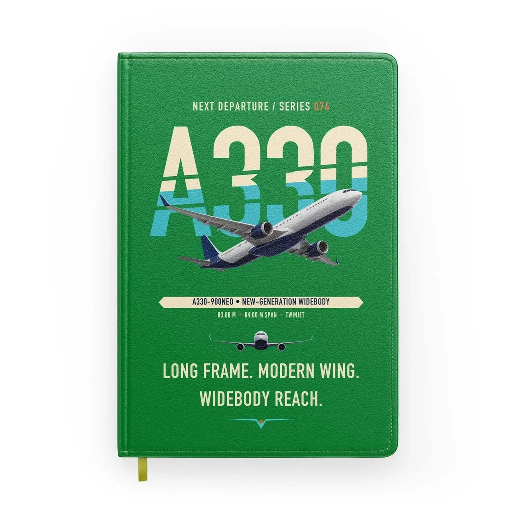 Airbus A330-900neo design on green notebook