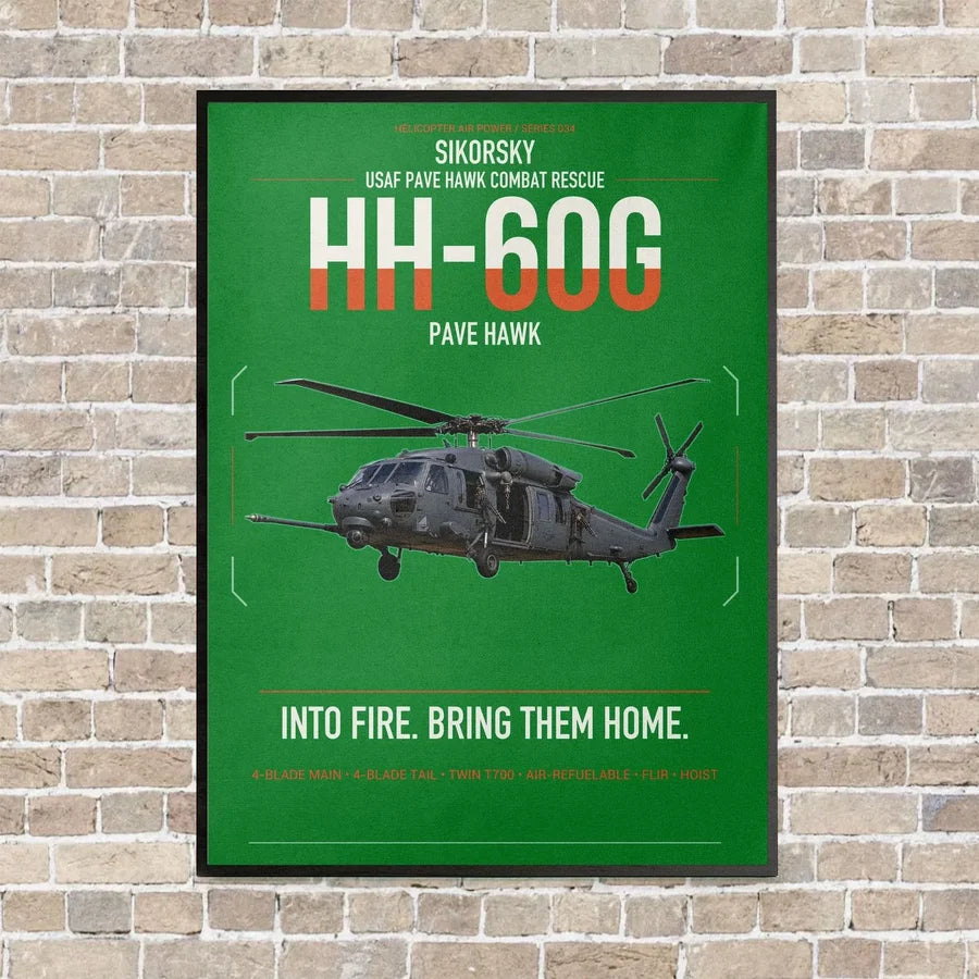 Sikorsky HH-60G Pave Hawk vertical canvas print - framed - green background
