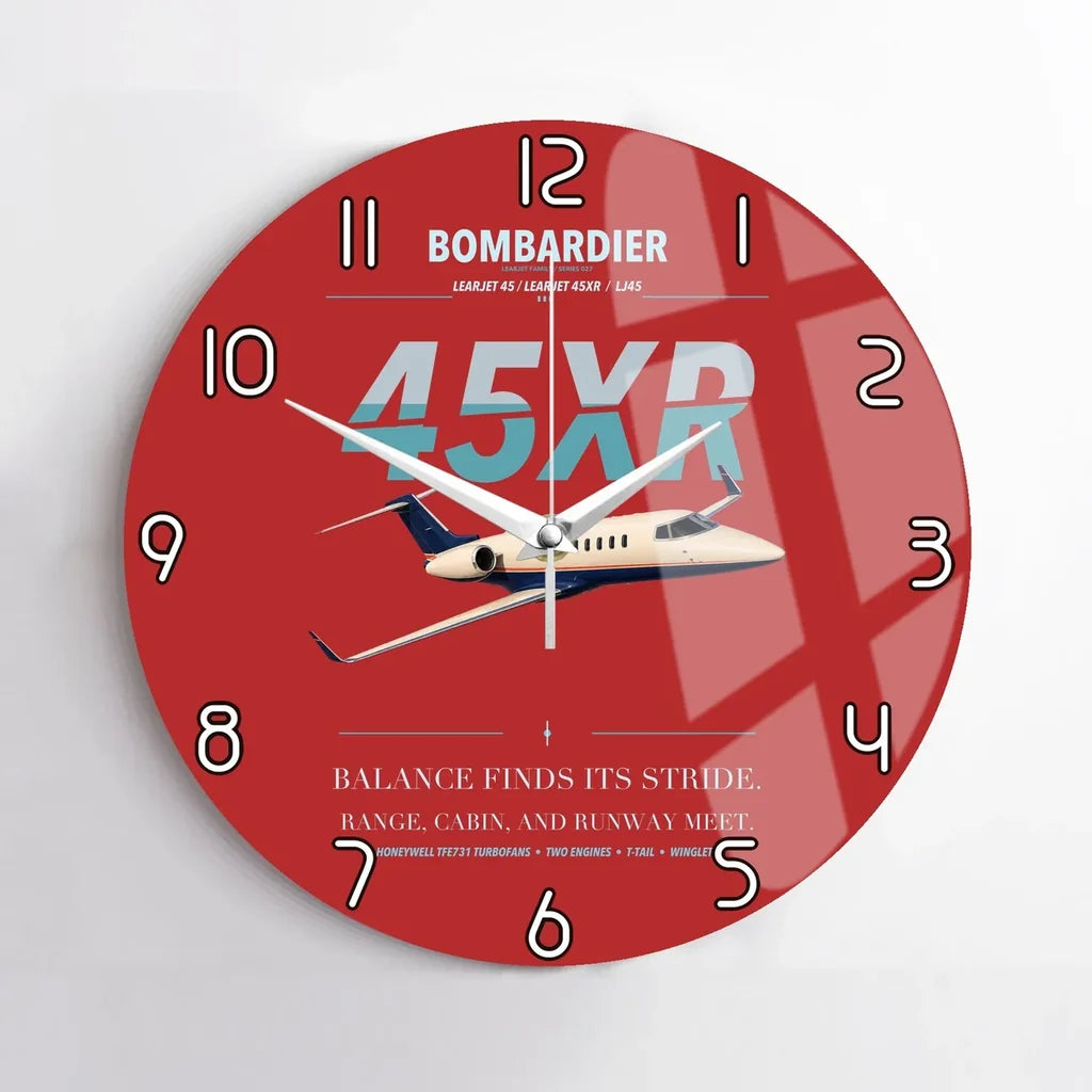 Bombardier Learjet 45XR design on red no frame wall clock