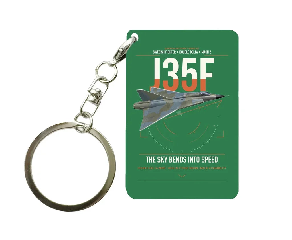 Saab J 35F Draken design on green designed key chain, double-side print