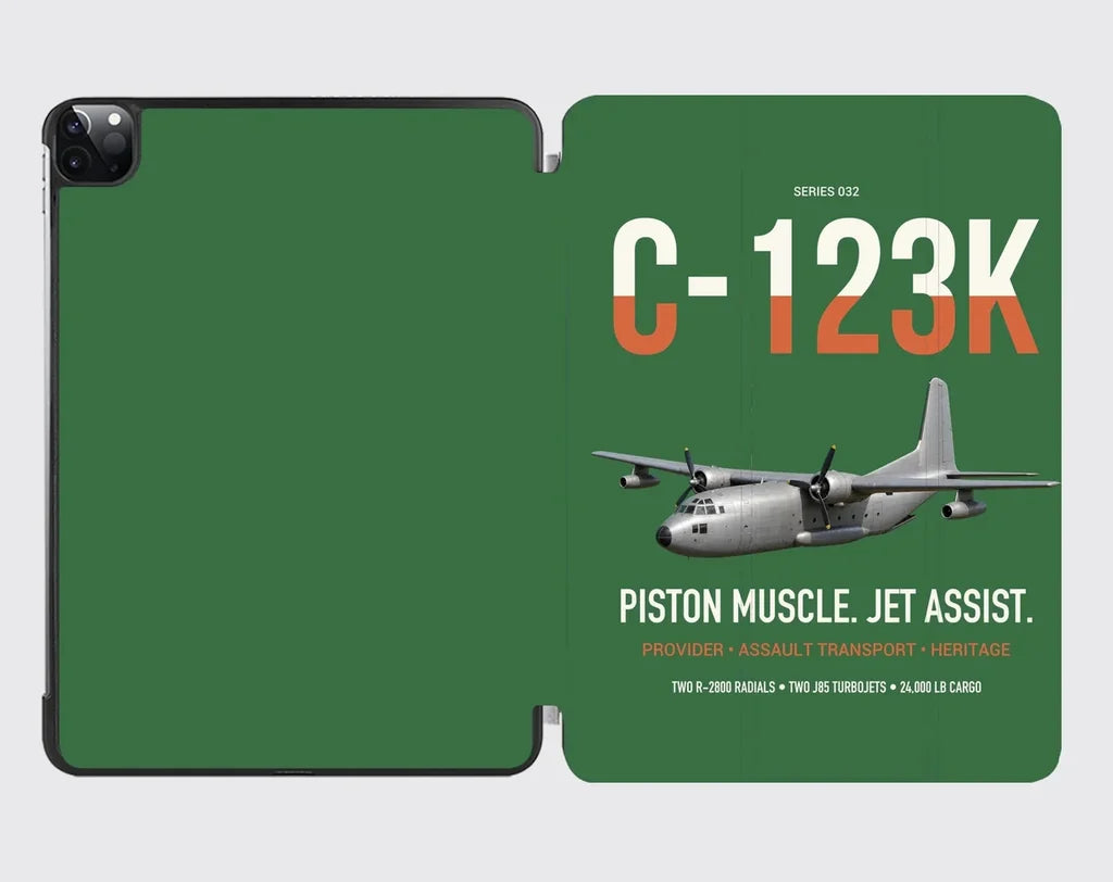 C-123K Provider design on green ipad tablet case