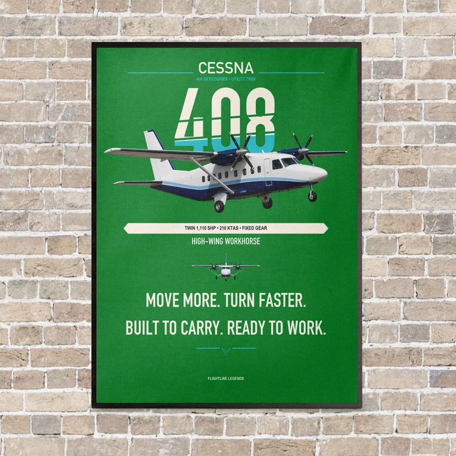 Cessna 408 SkyCourier vertical canvas print - framed - green background