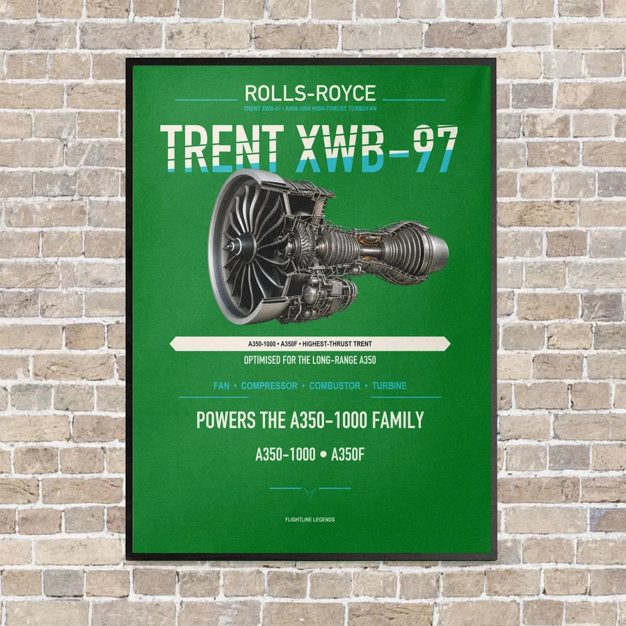 TRENT XWB-97 vertical canvas print - framed - green background
