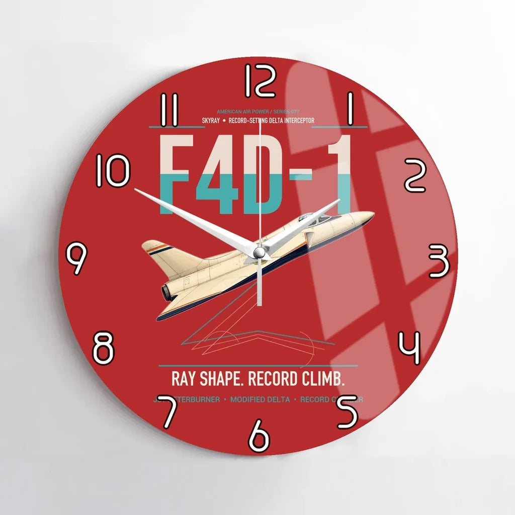 F4D-1 Skyray design on red no frame wall clock