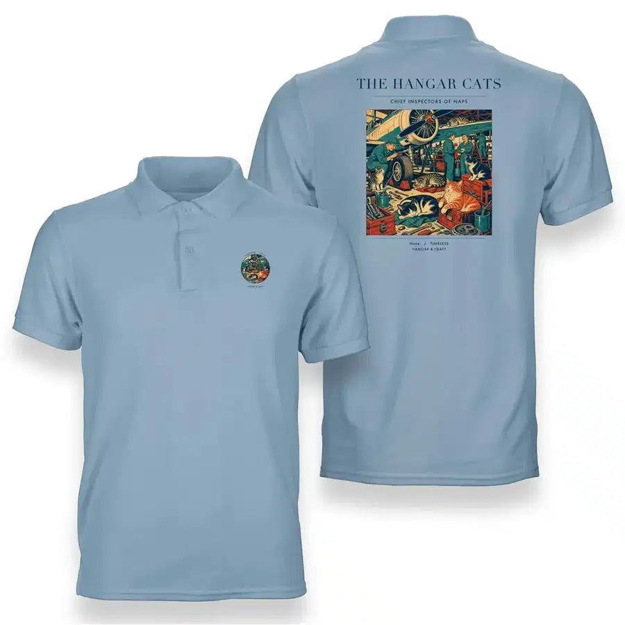 VINTAGE G4137 - The Hangar Cats - Double-Side Polo T-Shirt design on lightblue