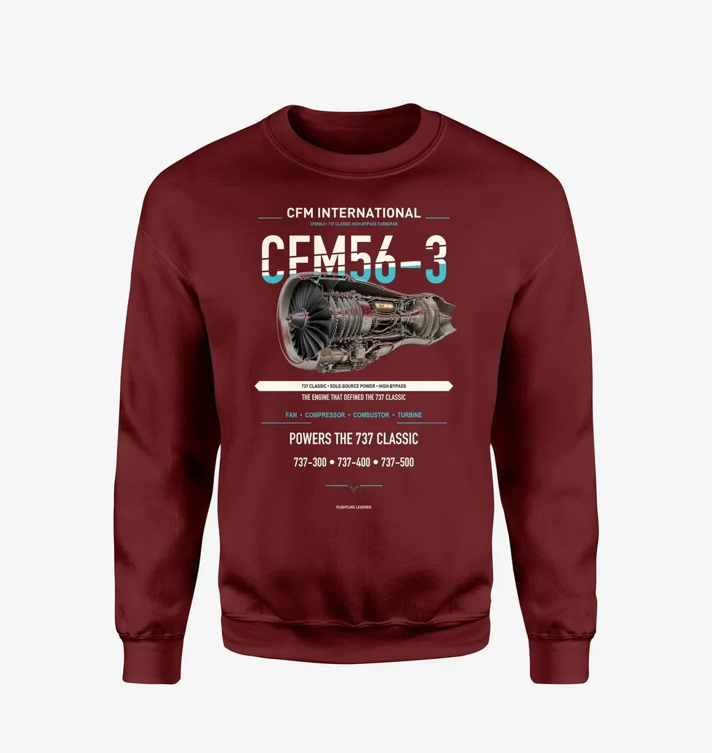 CFM56-3 design on wine red sweatshirt