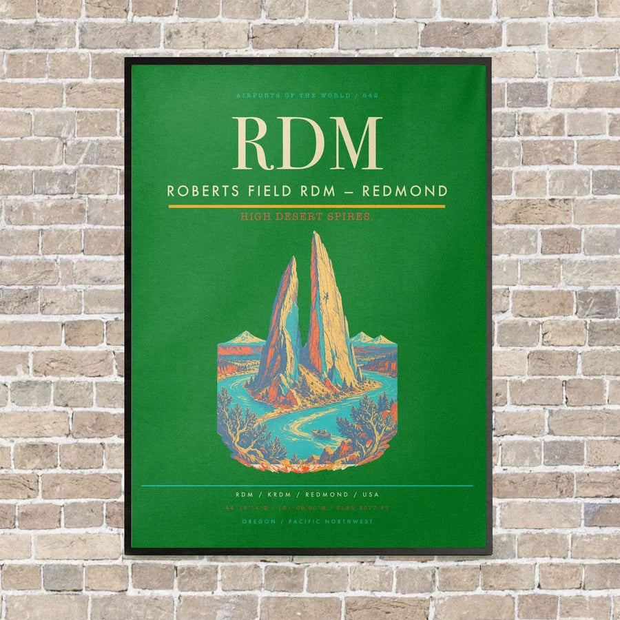 Roberts Field RDM — Redmond vertical canvas print - framed - green background