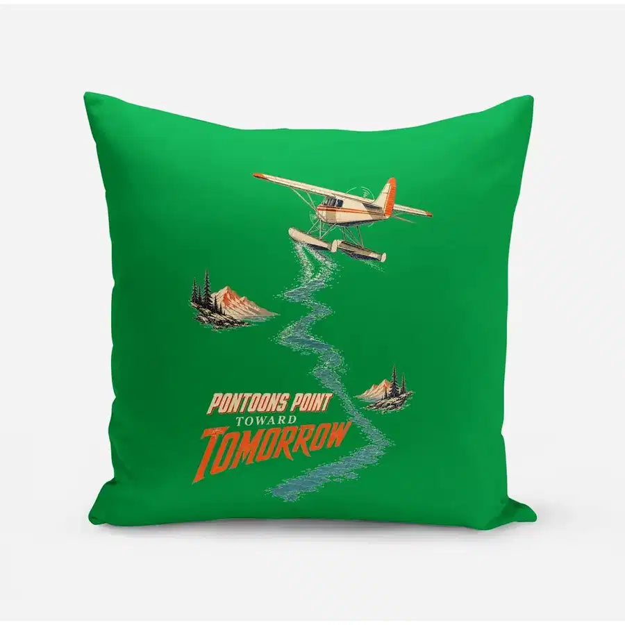 Pontoons Point Toward Tomorrow design on green pillow