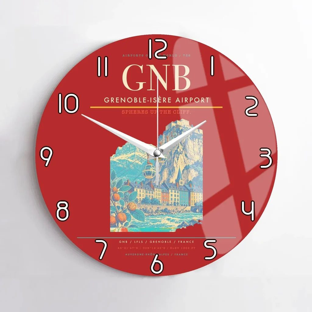 Grenoble-Isère Airport (GNB) design on red no frame wall clock