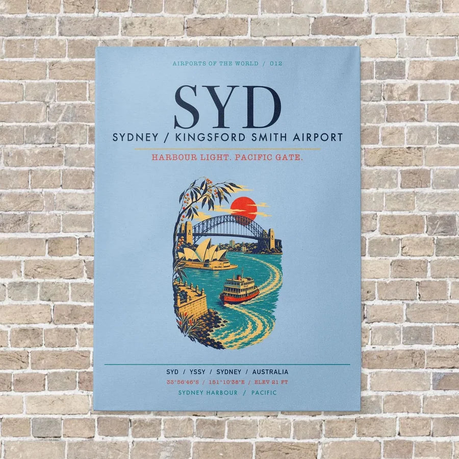 Sydney Kingsford Smith Airport SYD vertical canvas print - no frame - light blue background