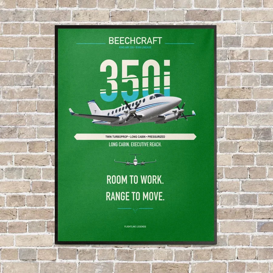 Beechcraft King Air 350i vertical canvas print - framed - green background