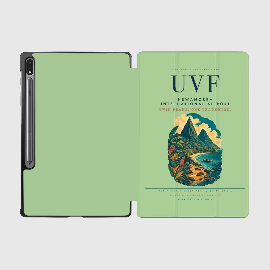 Hewanorra International Airport (UVF) design on light green samsung tablet tablet case