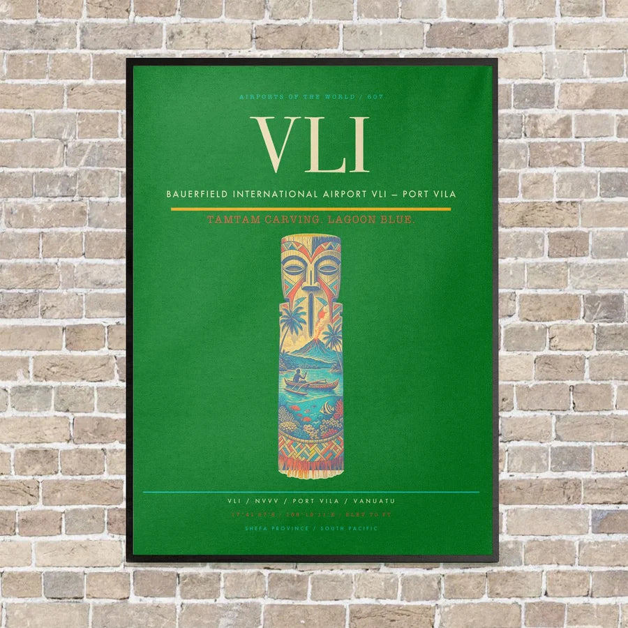 Bauerfield International Airport VLI — Port Vila vertical canvas print - framed - green background
