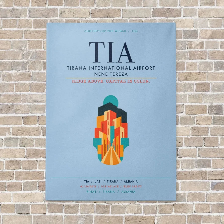Tirana International Airport Nënë Tereza TIA vertical canvas print - no frame - light blue background