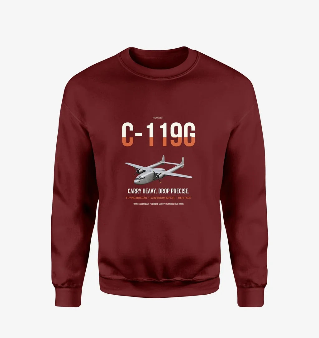 C-119G Flying Boxcar design on wine red sweatshirt