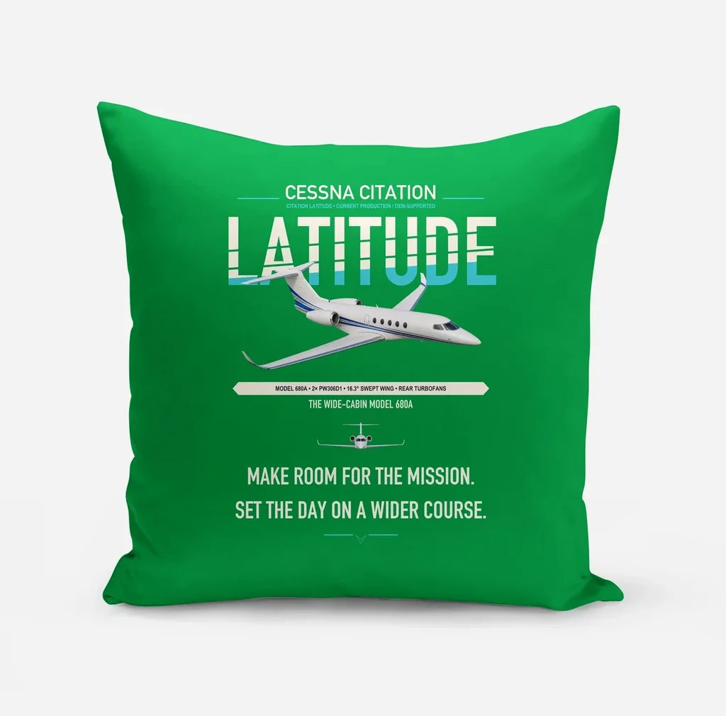 Cessna Citation Latitude design on green pillow