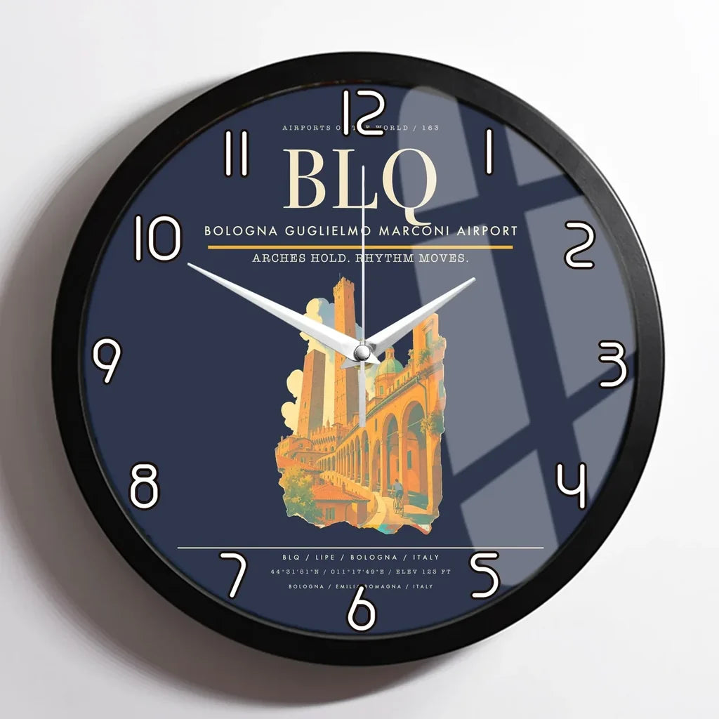 Bologna Guglielmo Marconi Airport BLQ Wall-Clock Framed - Navy Blue