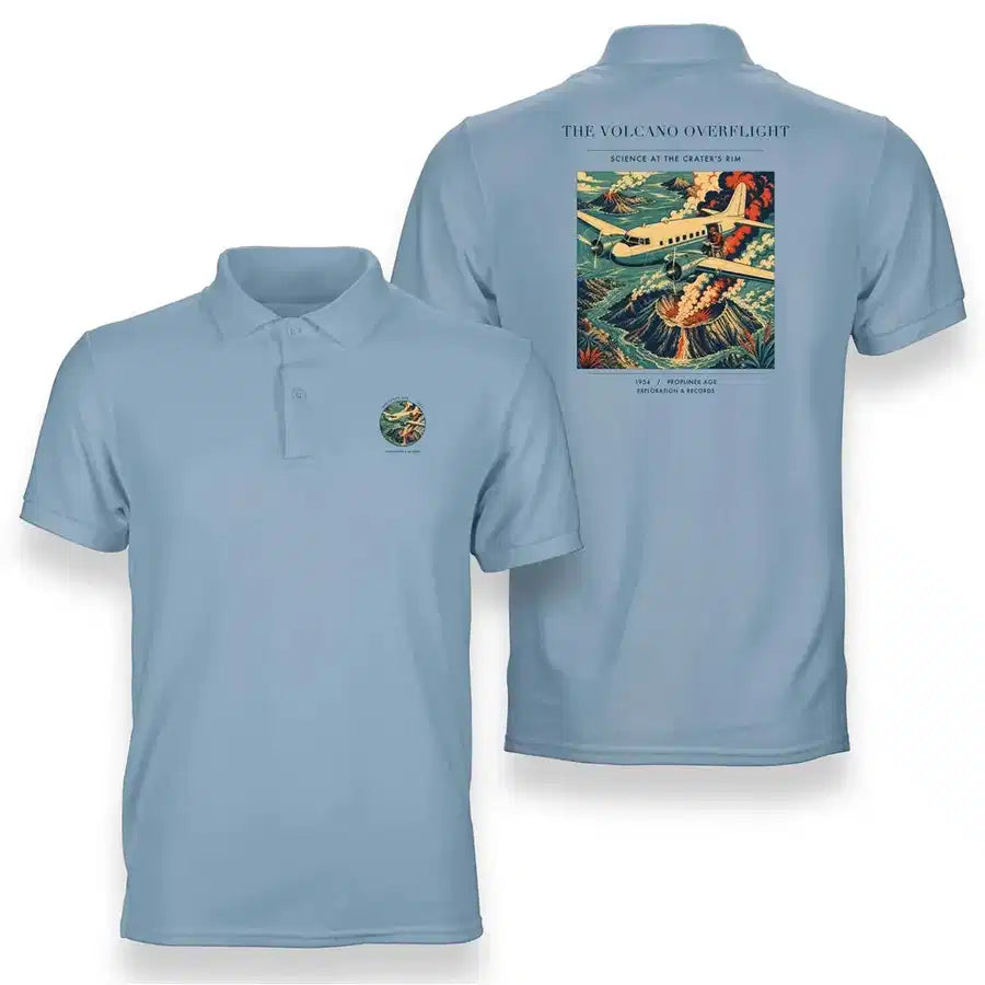 VINTAGE G4206 - The Volcano Overflight - Double-Side Polo T-Shirt design on lightblue