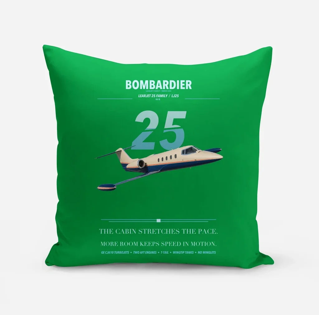 Bombardier Learjet 25 design on green pillow