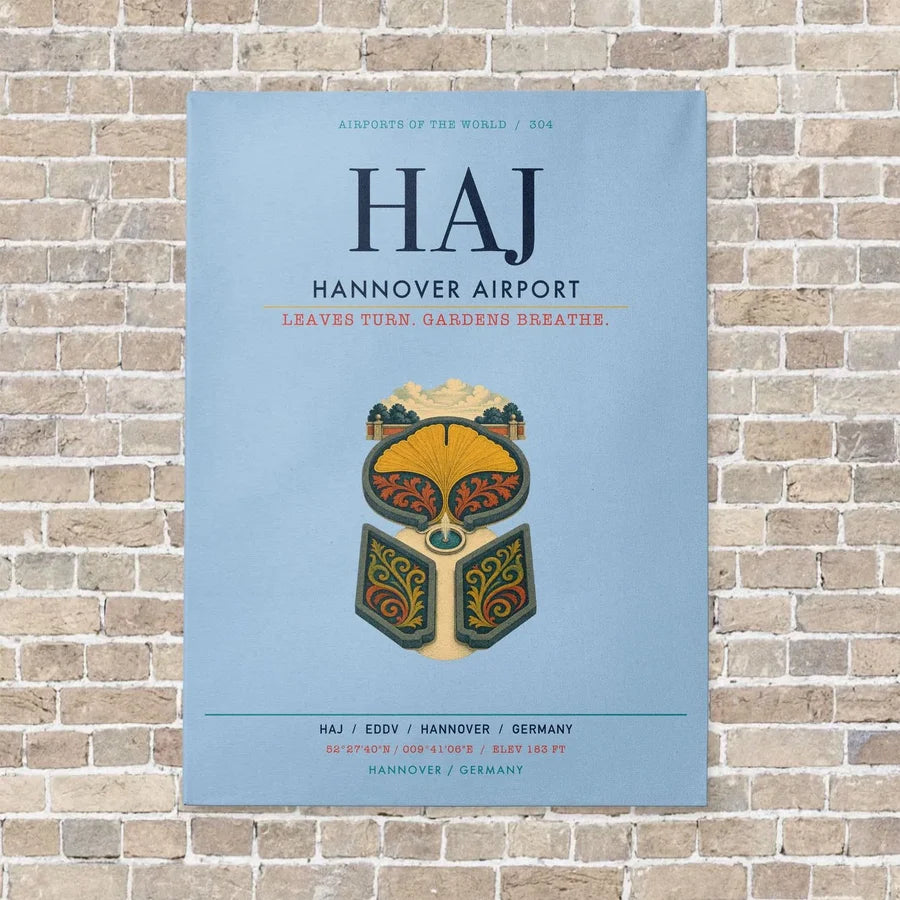 Hannover Airport HAJ vertical canvas print - no frame - light blue background