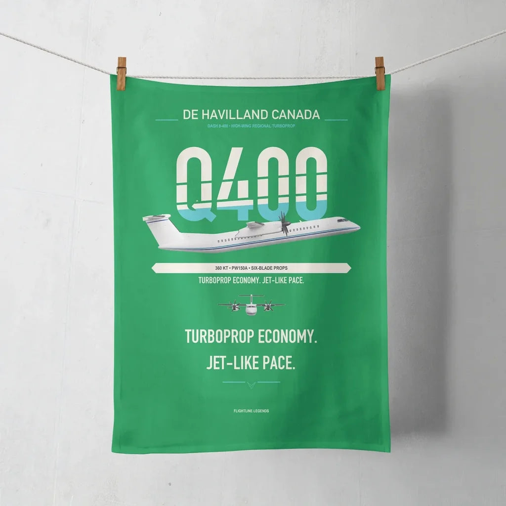 De Havilland Dash 8-400 design on green towel