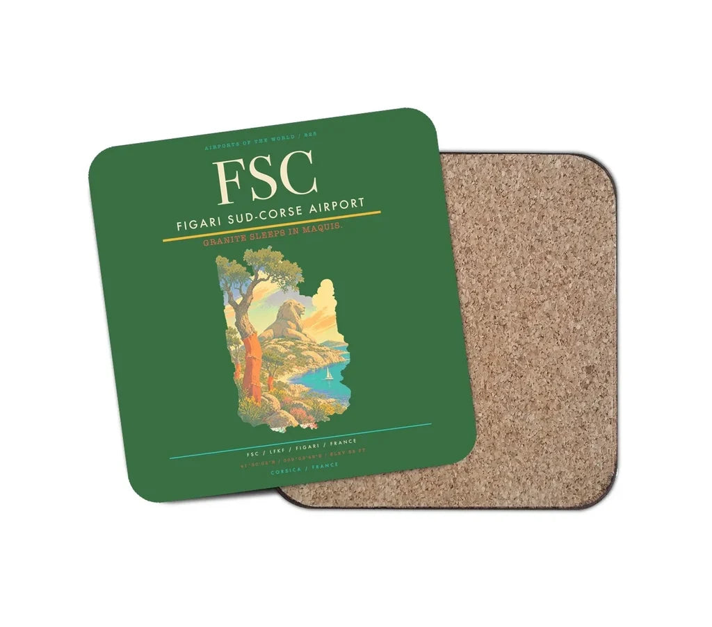 Figari Sud-Corse Airport (FSC) design on green 1 piece coaster