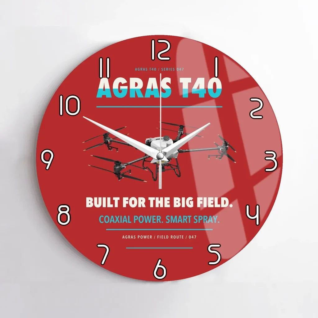 DJI Agras T40 design on red no frame wall clock