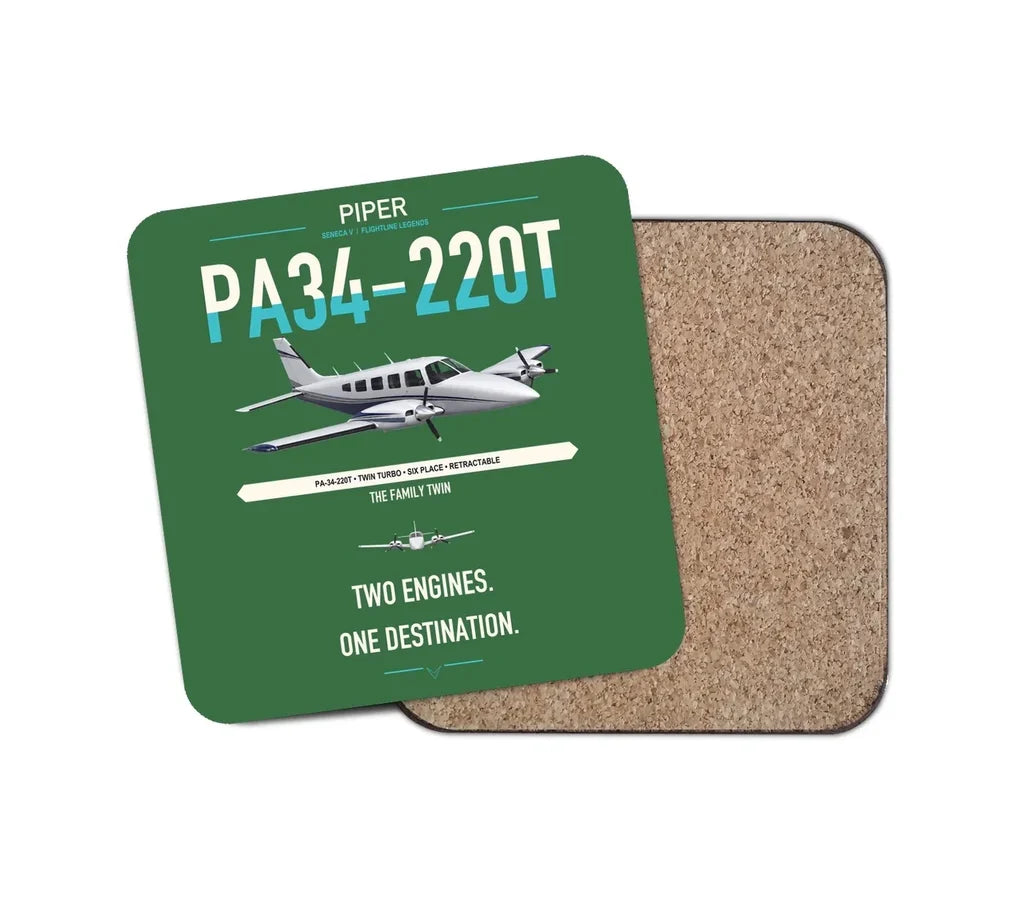 Piper PA-34-220T Seneca V design on green 1 piece coaster