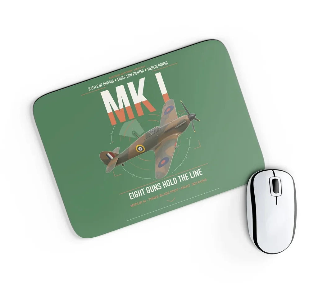 Hawker Hurricane Mk I design on green rectangle mouse pad