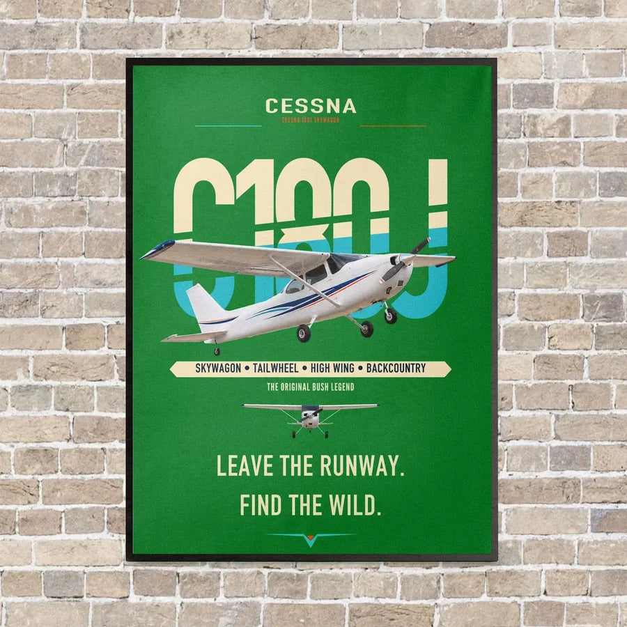 Cessna 180J Skywagon vertical canvas print - framed - green background