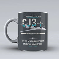 Thumbnail for Cessna Citation CJ3+ design on gray ceramic mug, double-side print