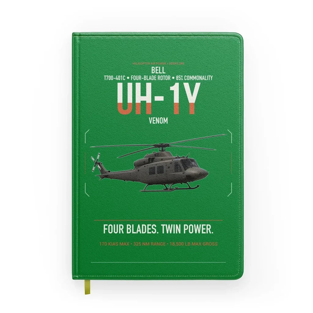 Bell UH-1Y Venom design on green notebook