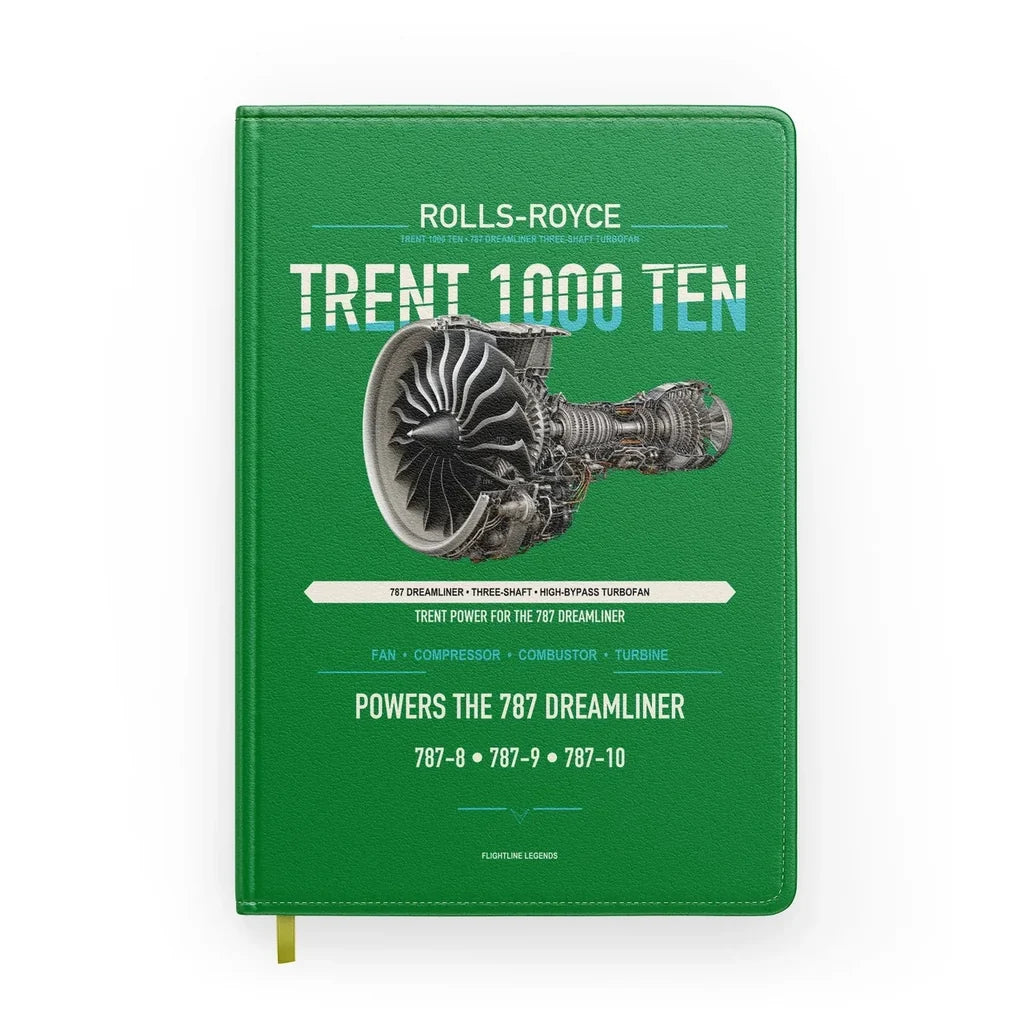 TRENT 1000 TEN design on green notebook