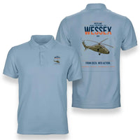 Thumbnail for Westland Wessex HU5 design on light blue double-side polo t-shirt, double-side print