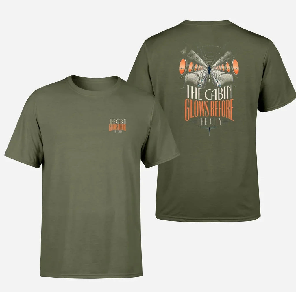 SIGNAL 629 - The Cabin Glows Before The City - Double-Side T-Shirt design on green army double side t shirt