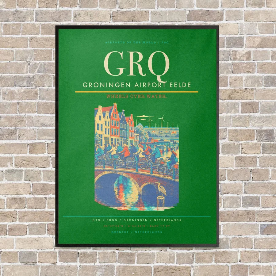 Groningen Airport Eelde GRQ vertical canvas print - framed - green background