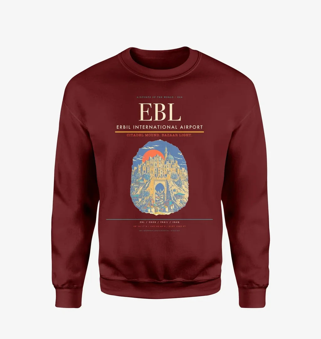 Erbil International Airport (EBL) design on wine red sweatshirt