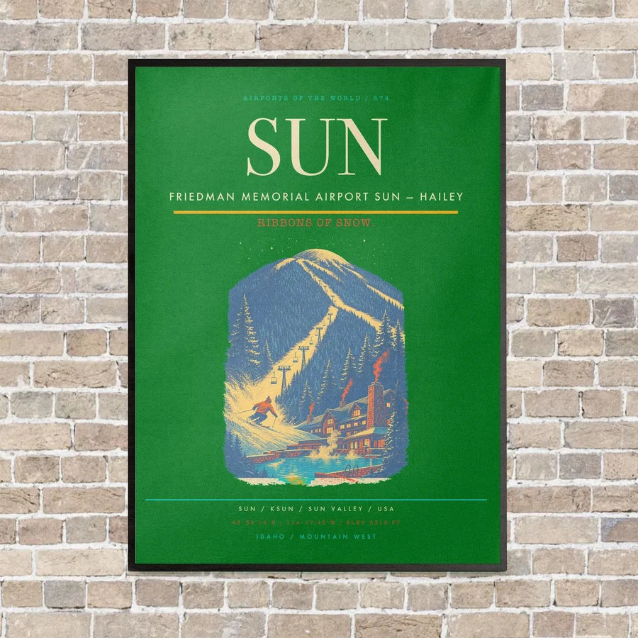 Friedman Memorial Airport SUN — Hailey vertical canvas print - framed - green background