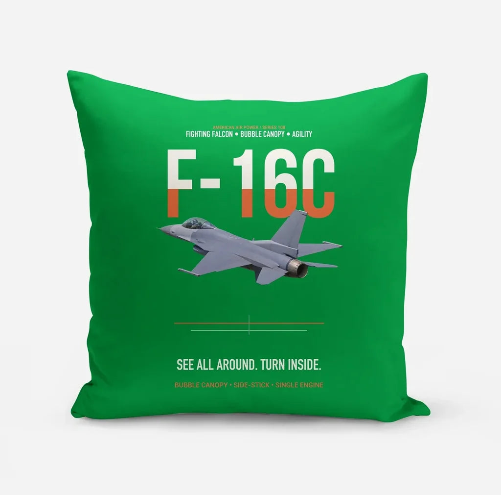 F-16C Fighting Falcon See All Around Turn Inside design on green pillow